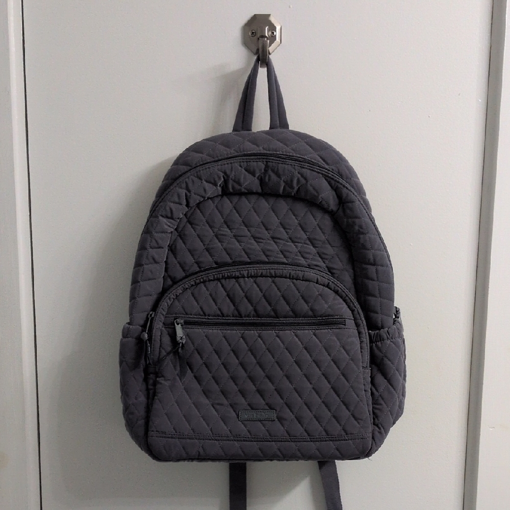 Vera Bradley Gray Quilted Backpack with Floral Lining.